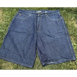 Vintage Pelle‎ Pelle Jorts Mens 38 Raw Denim Embroidered Baggy Wide Y2K